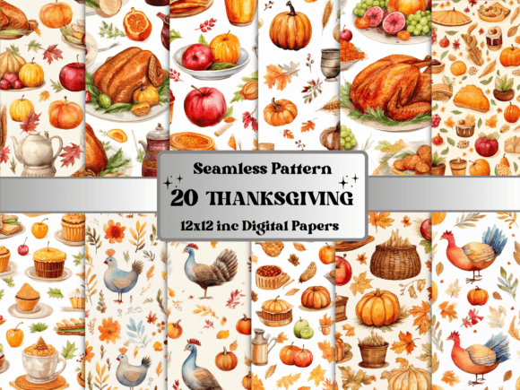 Download Watercolor Thanksgiving Digital Paper - Digital paper Collection