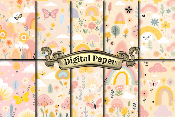 Download Butterflies Rainbows Digital Paper Pack - Digital paper Collection