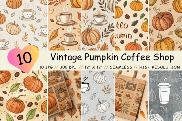 Download Vintage Pumpkin Coffee Digital Paper - Digital paper Collection
