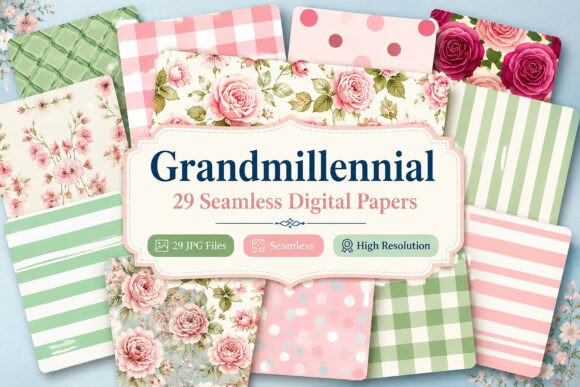 Download Grandmillennial Digital Paper Pack - Digital paper Collection