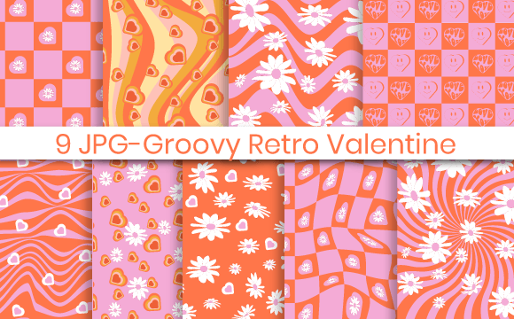 Download Retro Groovy Valentine Day Digital Paper - Digital paper Collection