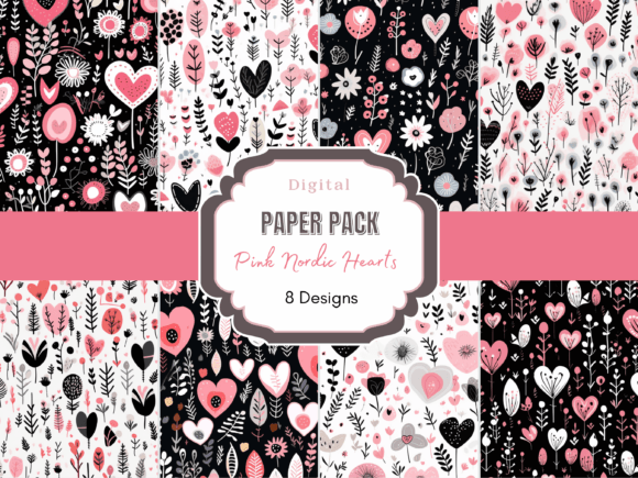 Download Pink Nordic Boho Hearts Digital Paper - Digital paper Collection