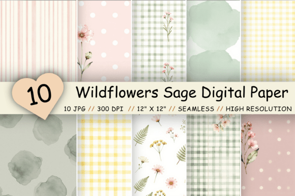 Download Wildflowers Sage Digital Paper Set - Digital paper Collection