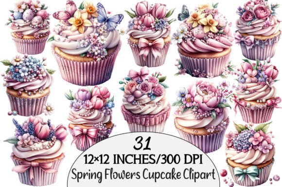 Download Watercolor Spring Flowers Cupcake Clipar - Cupcake Collection
