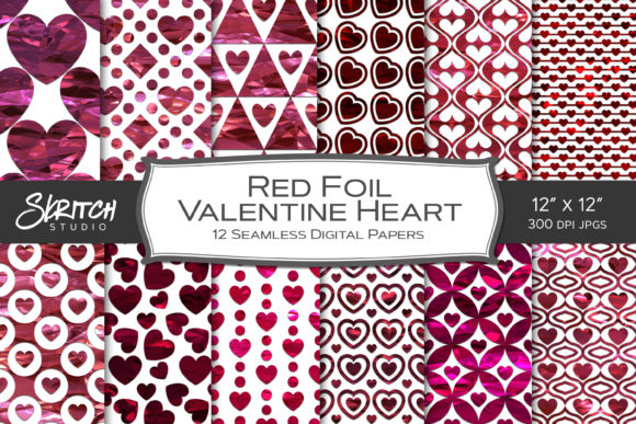 Download Red Foil Valentine Hearts Digital Paper - Digital paper Collection