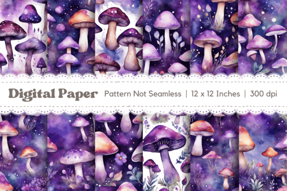 Download 12 Fantasy Violet Mushroom Digital Paper - Digital paper Collection