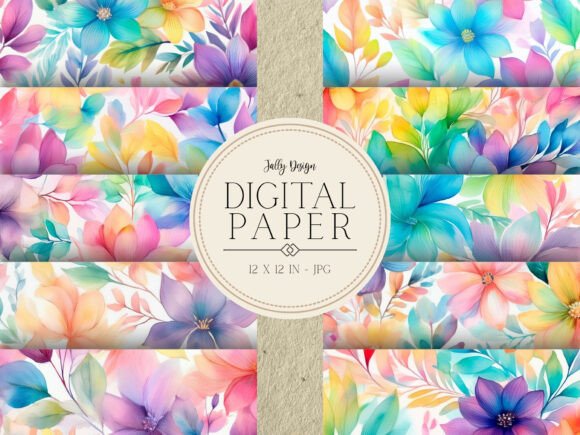 Download Rainbow Watercolor Floral Digital Paper - Digital paper Collection