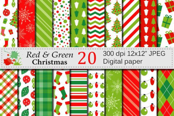 Download Red and Green Christmas Digital Paper Set - Digital paper Collection