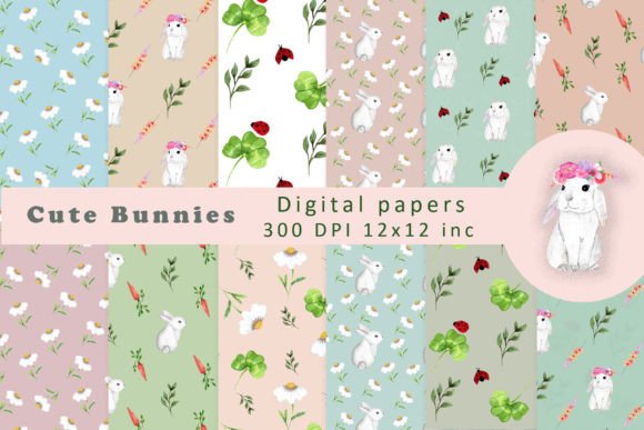 Download Cute Bunnies Digital Papers 12 Patterns - Digital paper Collection