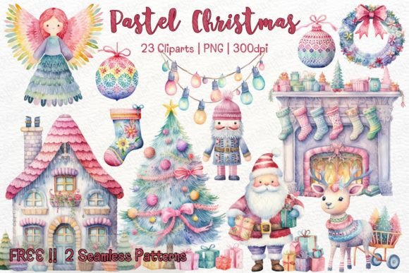 Download Cute Pastel Christmas Watercolor Clipart - Pastel christmas Collection