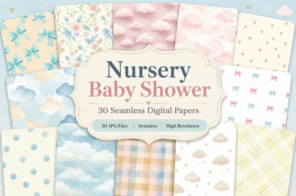 Download Nursery Baby Shower Digital Paper Set - Digital paper Collection