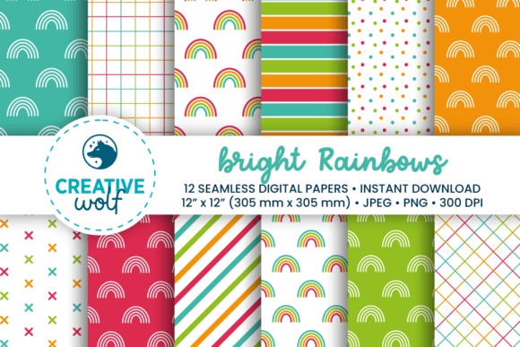 Download Bright Rainbows Digital Paper Pack - Digital paper Collection