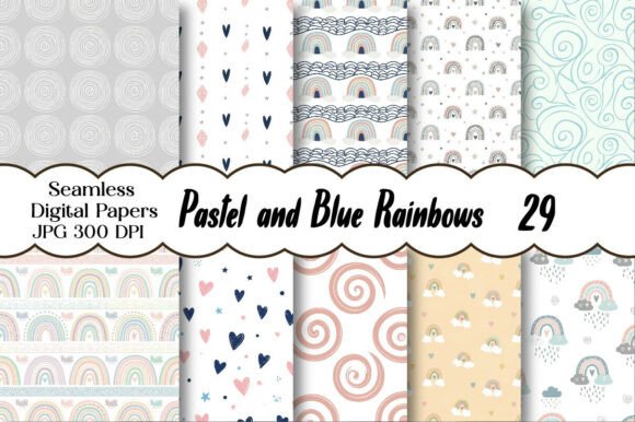 Download Pastel and Blue Rainbows Digital Paper - Digital paper Collection