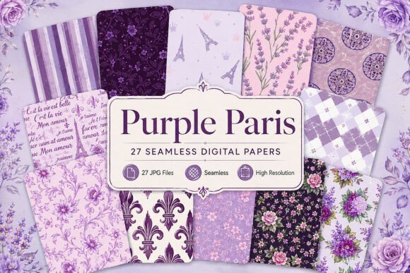 Download Purple Paris Digital Paper Set - Digital paper Collection