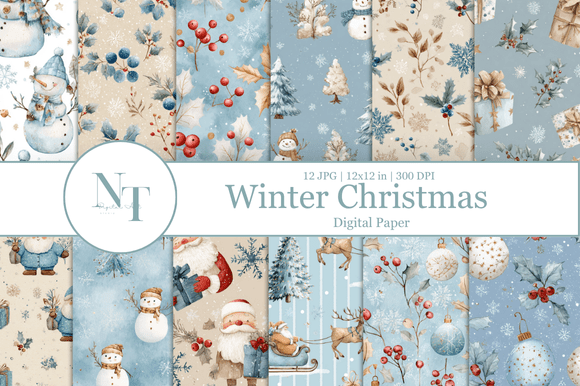 Download Winter Christmas Digital Paper Pack - Digital paper Collection