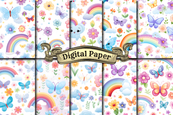 Download Butterflies Rainbows Digital Paper Pack - Digital paper Collection
