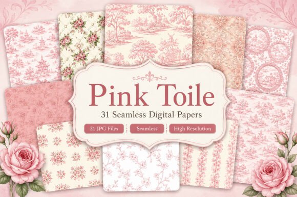 Download Pink Toile Seamless Digital Paper Set - Digital paper Collection