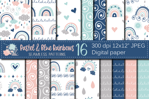 Download Pastel Rainbows Digital Paper / Patterns - Digital paper Collection