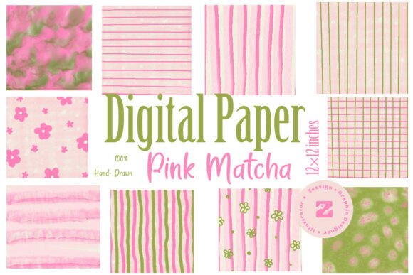 Download Pink Matcha Coquette Digital Paper Set - Digital paper Collection