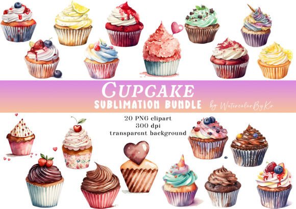 Download Watercolor Cupcake Bundle Clipart - Cupcake Collection