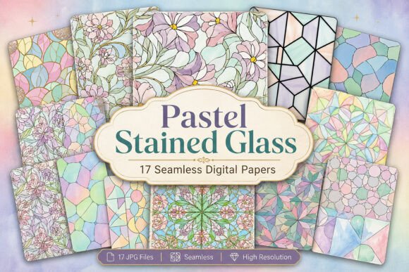 Download Pastel Stained Glass Digital Paper Set - Digital paper Collection
