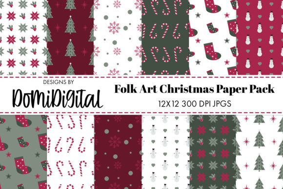 Download Folk Art Christmas Digital Paper Pack - Digital paper Collection