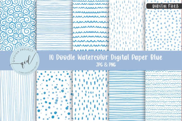 Download Doodle Watercolor Digital Paper Blue | 1 - Digital paper Collection