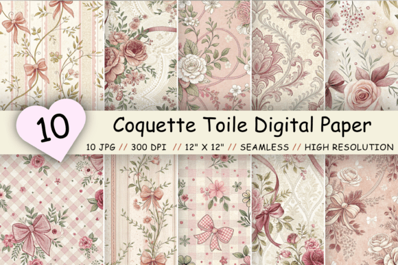Download Coquette Toile Digital Paper Pack - Digital paper Collection