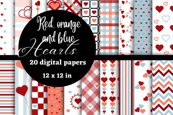 Download Red,orange and Blue Hearts Digital Paper - Digital paper Collection