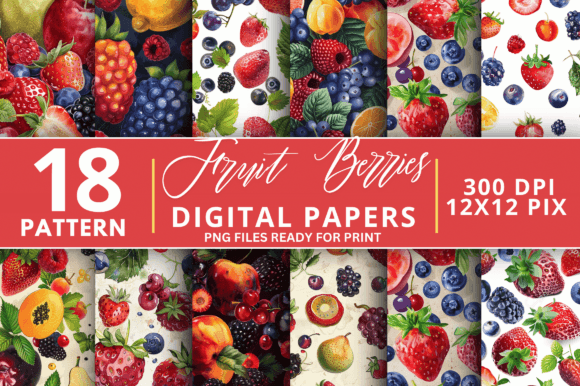 Download Fruit Berries Digital Paper PNG Bundle - Digital paper Collection