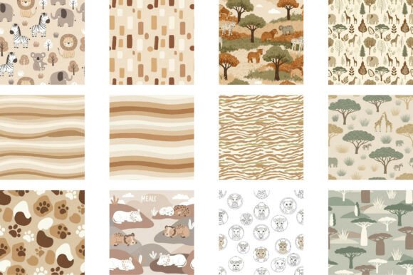 Download Cute Safari Animal Digital Paper -Set - Digital paper Collection
