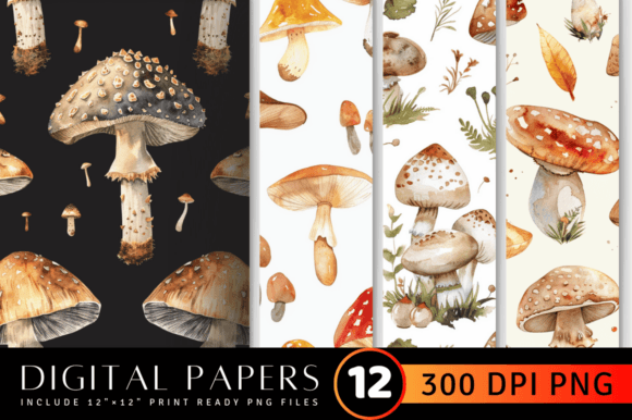 Download Watercolor Mushroom Digital Paper Backgr - Digital paper Collection