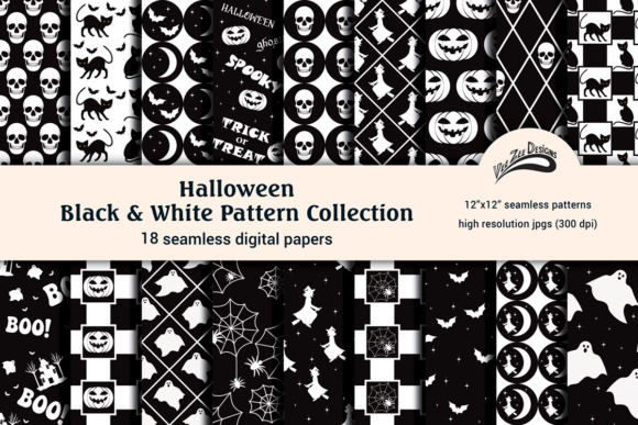 Download Black White Halloween Digital Paper Pack - Digital paper Collection