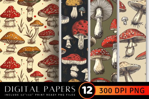 Download Retro Mushroom Digital Paper Backgrounds - Digital paper Collection