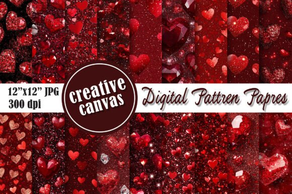 Download Red Glitter Hearts Digital Paper Bundle - Digital paper Collection