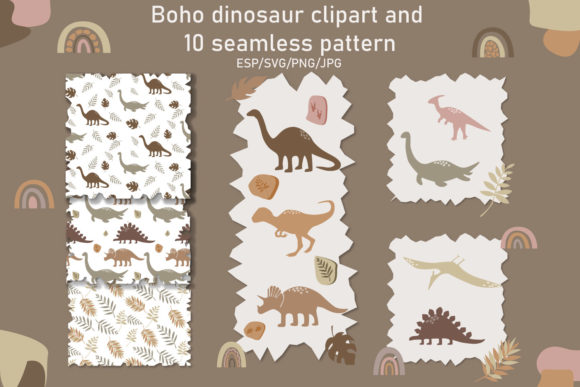 Download Boho Dinosaur Clipart and Digital Paper - Digital paper Collection