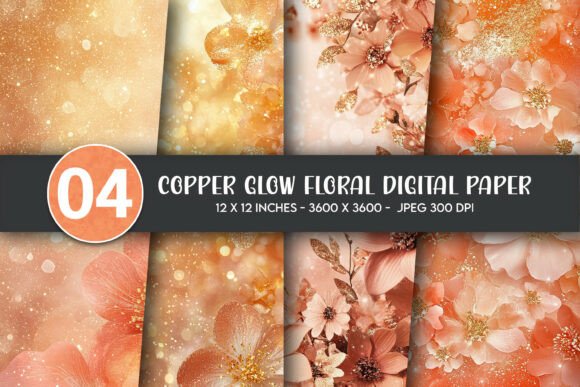 Download Copper Glow Floral Digital Paper - Digital paper Collection