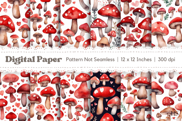 Download Valentine's Day Mushroom Digital Paper - Digital paper Collection