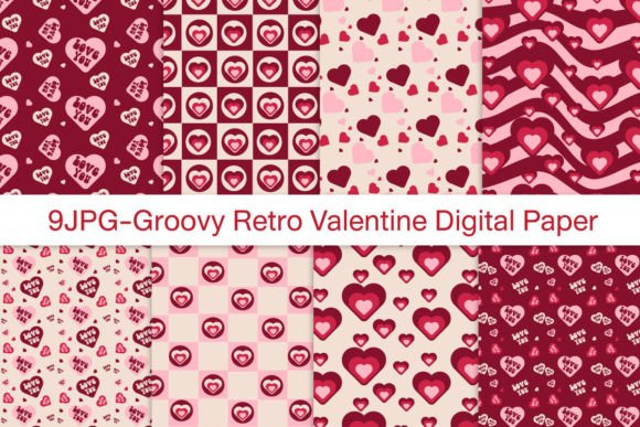 Download Retro Groovy Valentine Day Digital Paper - Digital paper Collection