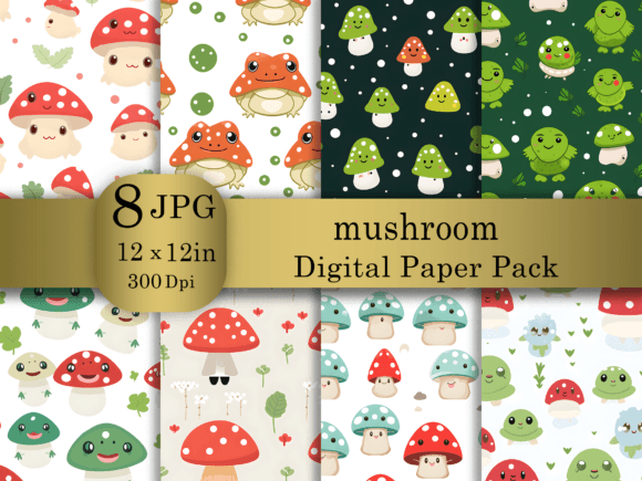 Download Cartoon Mushroom Digital Paper Pack - Digital paper Collection
