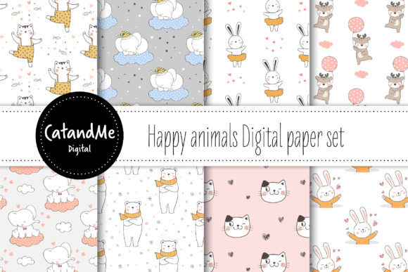 Download Happy Animal Digital Paper Set - Digital paper Collection
