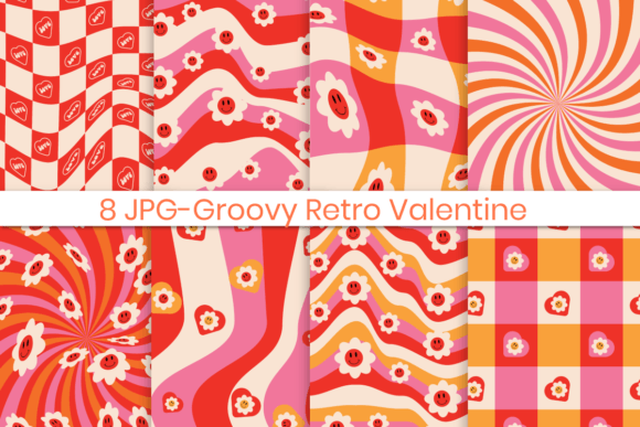 Download Retro Groovy Valentine Day Digital Paper - Digital paper Collection