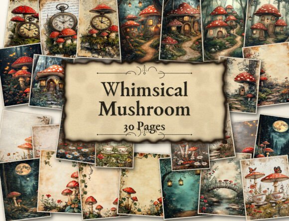 Download Whimsical Mushroom Digital Paper - Digital paper Collection