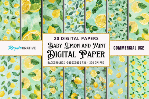Download Baby Lemon and Mint Digital Paper Bundle - Digital paper Collection