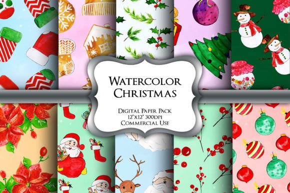 Download Watercolor Christmas Digital Paper Pack - Digital paper Collection