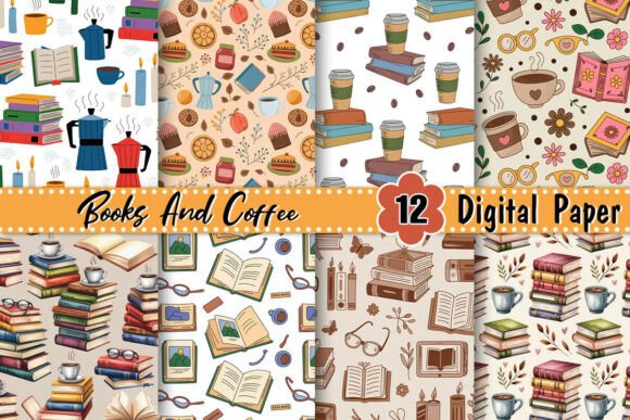 Download Books and Coffee Digital Paper - Digital paper Collection