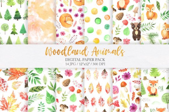 Download Watercolor Woodland Animal Digital Paper - Digital paper Collection