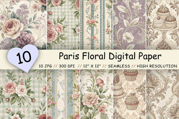 Download Paris Floral Digital Paper Pack, Elegant - Digital paper Collection