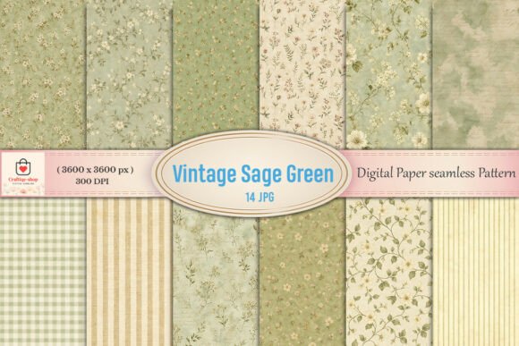 Download Vintage Sage Green Floral Digital Paper - Digital paper Collection