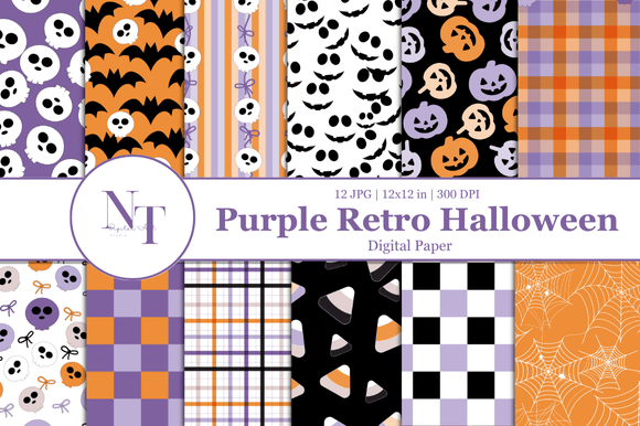Download Purple Retro Halloween Digital Paper - Digital paper Collection